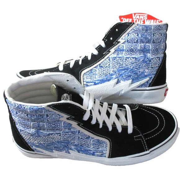 Vans Sk8-Hi Bolt Liquify Black Blue White Canvas Suede Skate shoes Sizes NIB - Picture 1 of 5